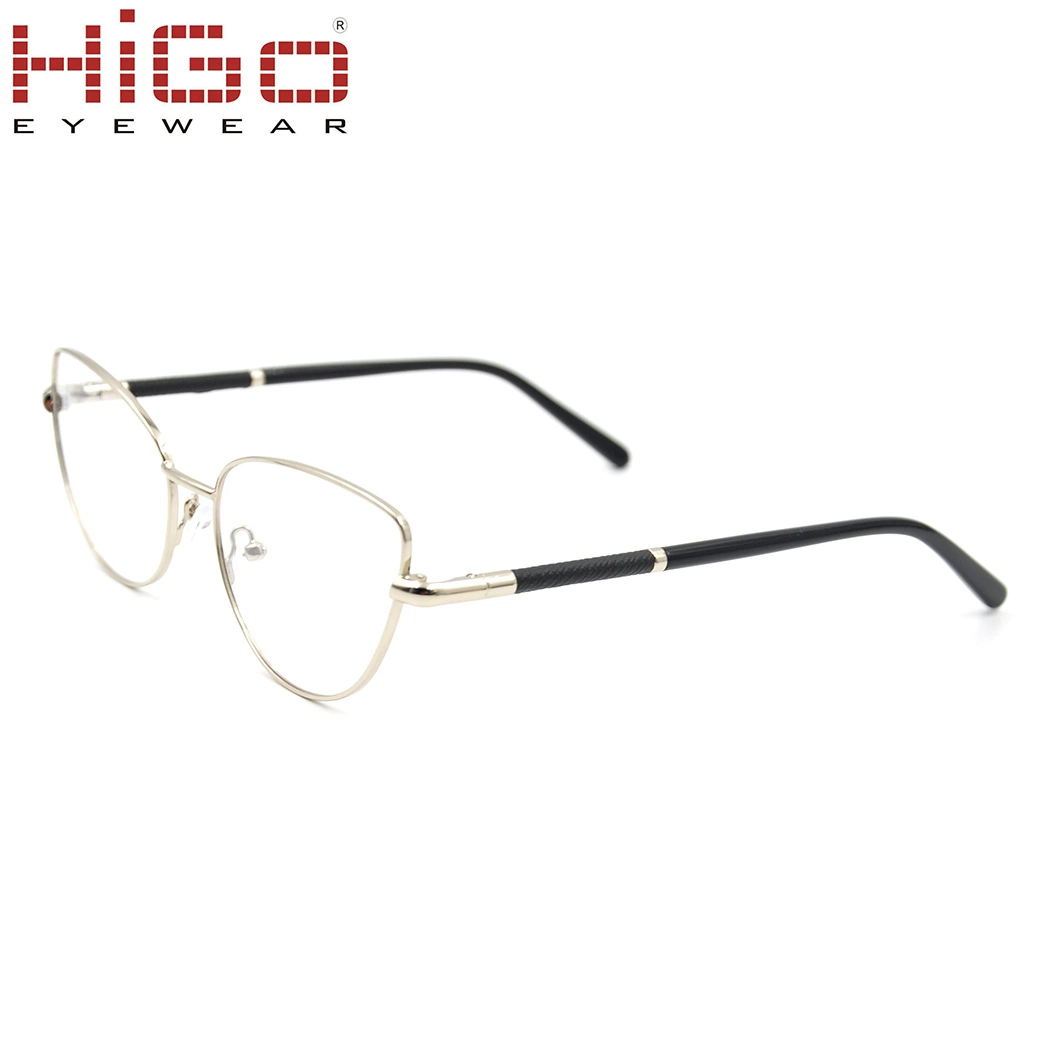 Classic Cat Eye Women Optical Metal Glasses with Acetate Temple