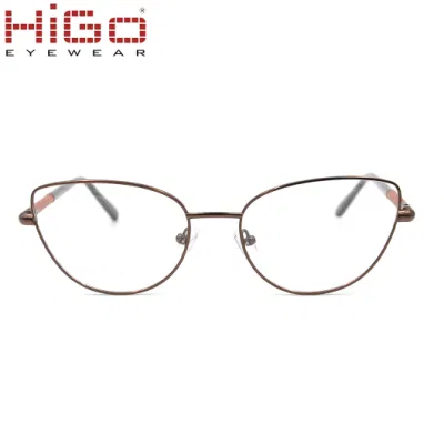 Classic Cat Eye Women Optical Metal Glasses with Acetate Temple